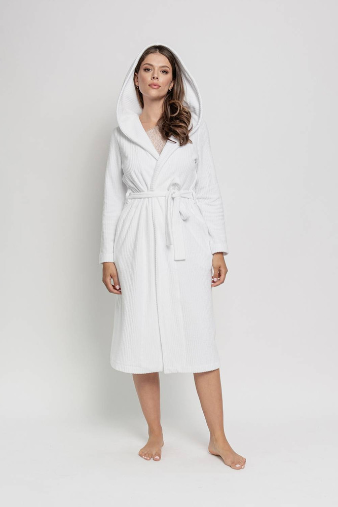 Szlafrok - z kapturem bawełniany plus size OH!ZUZA N&D R03 - śnieżna biel