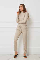 Spodnie - z kokardką plus size tencel OH!ZUZA N&D H25 - beżowe