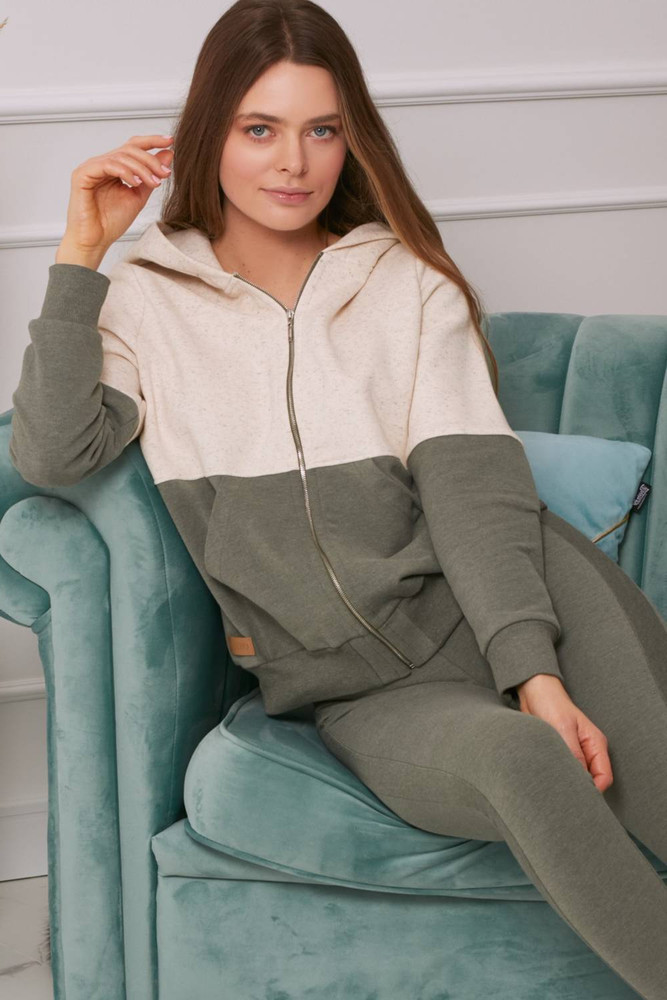 Bluza damska - plus size organiczna bawełna OH!ZUZA N&D H03- kremowo/zielona