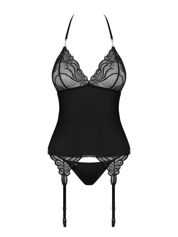 828-COR-1 gorset i stringi – czarny Obsessive