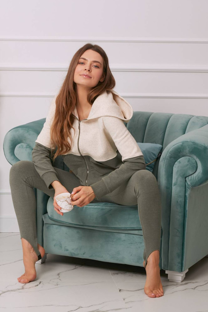 Bluza damska - plus size organiczna bawełna OH!ZUZA N&D H03- kremowo/zielona